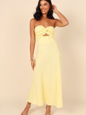 Petal & Pup Lemon Yellow Rosetta Strapless Midi Dress